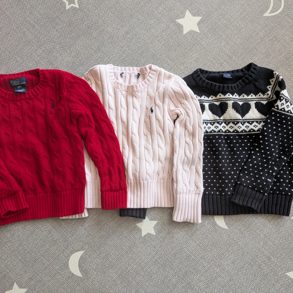 Ralph Lauren Red, Light Pink & Black Cable Knit Sweaters